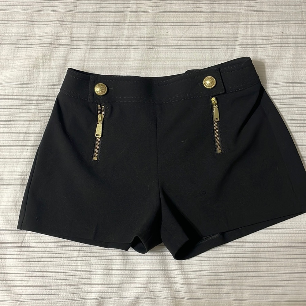 Express Size 00. Black dressy shorts, mid/high rise. Gold zip front detail